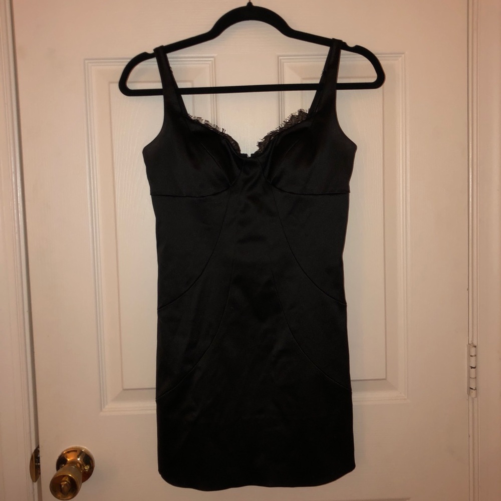 BCBG Satan dress with lace trim